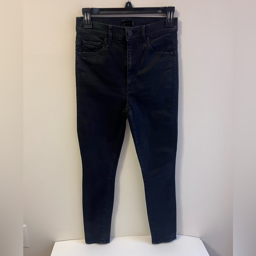 Mother The Swooner Ankle Black Jeans Wet Paint Wash Size 27